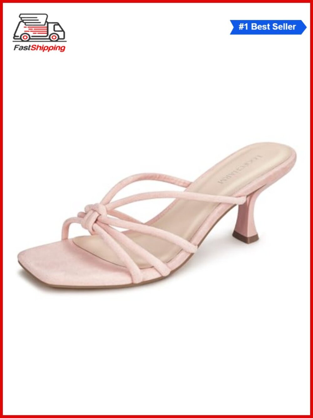 Kitten Heel Mule Sandals Strappy Knot Square Open Toe Slip On Faux Suede